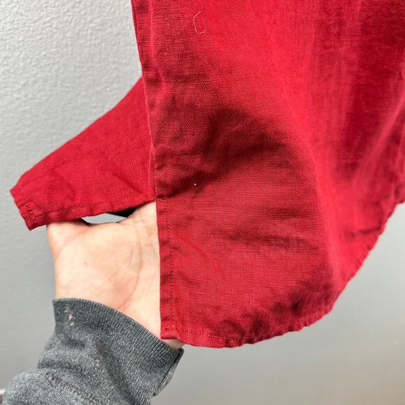 Garnet Hill Linen Embroidered Pocket Detail Dress Red Size 8 - Picture 9 of 14